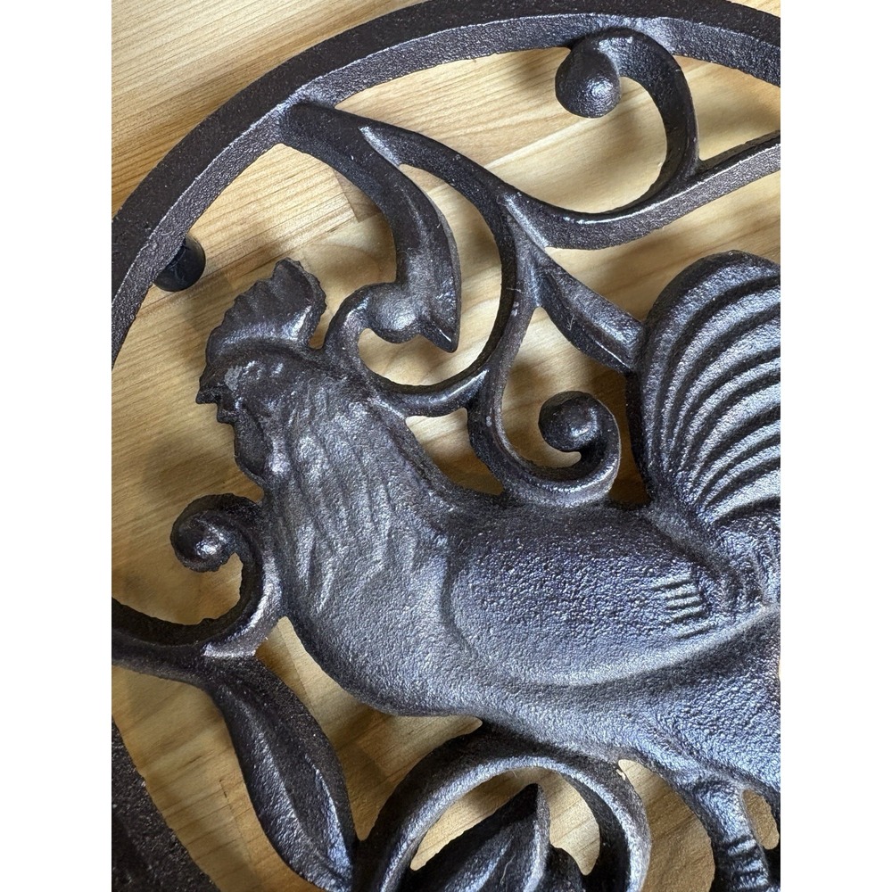 Rooster Trivet Black Cast Iron Scrollwork Farmhouse 8 in Rustic Charming Decor - Picture 7 of 7